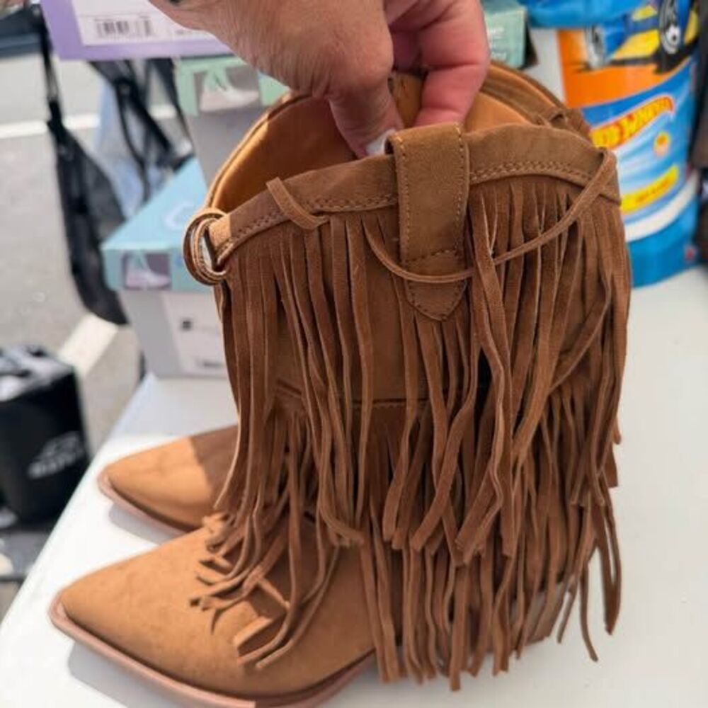 Brown Fringe Ankle Boots Women's 8.5 - Picture 4 of 5